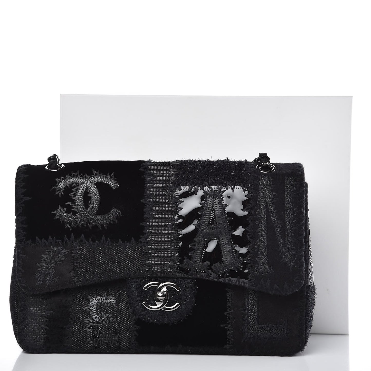 Tweed Patchwork Jumbo Single Flap Black