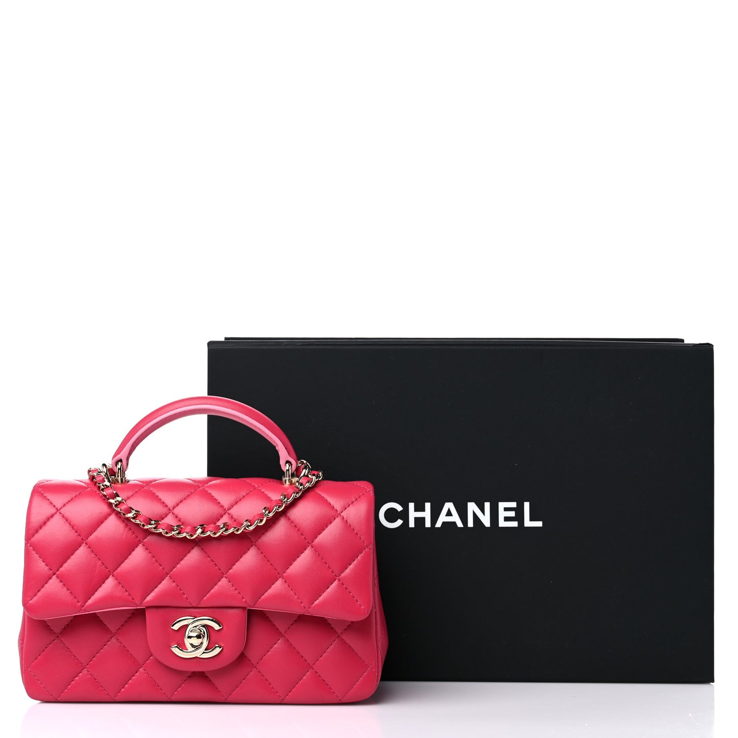 Lambskin Quilted Bi-Color Mini Top Handle Rectangular Flap Rose