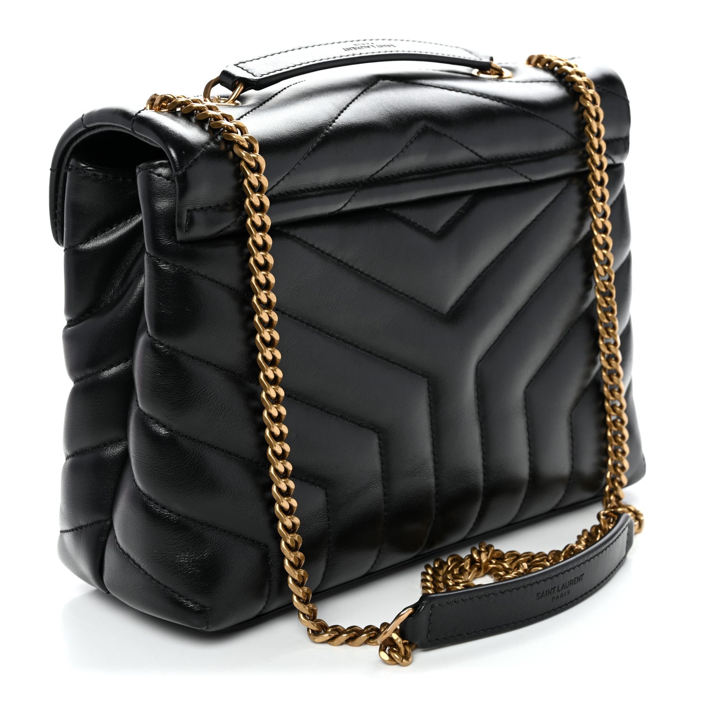 Calfskin Y Quilted Monogram Small Loulou Chain Satchel Black Black
