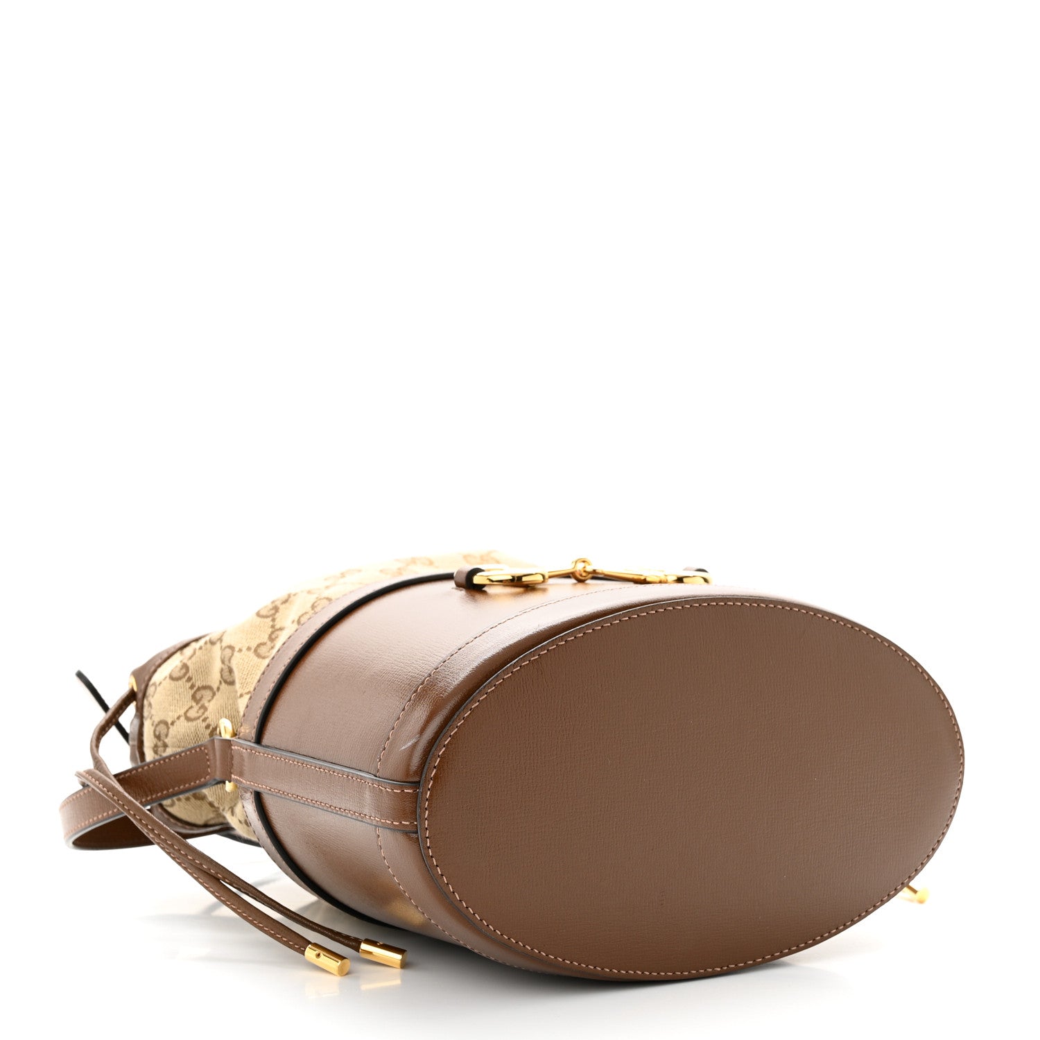 Gucci Monogram Textured Calfskin Horsebit 1955 Drawstring Bucket Bag Beige Brown Sugar 4 of 9
