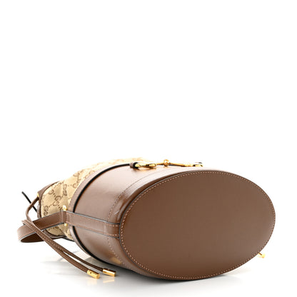 Gucci Monogram Textured Calfskin Horsebit 1955 Drawstring Bucket Bag Beige Brown Sugar 4 of 9