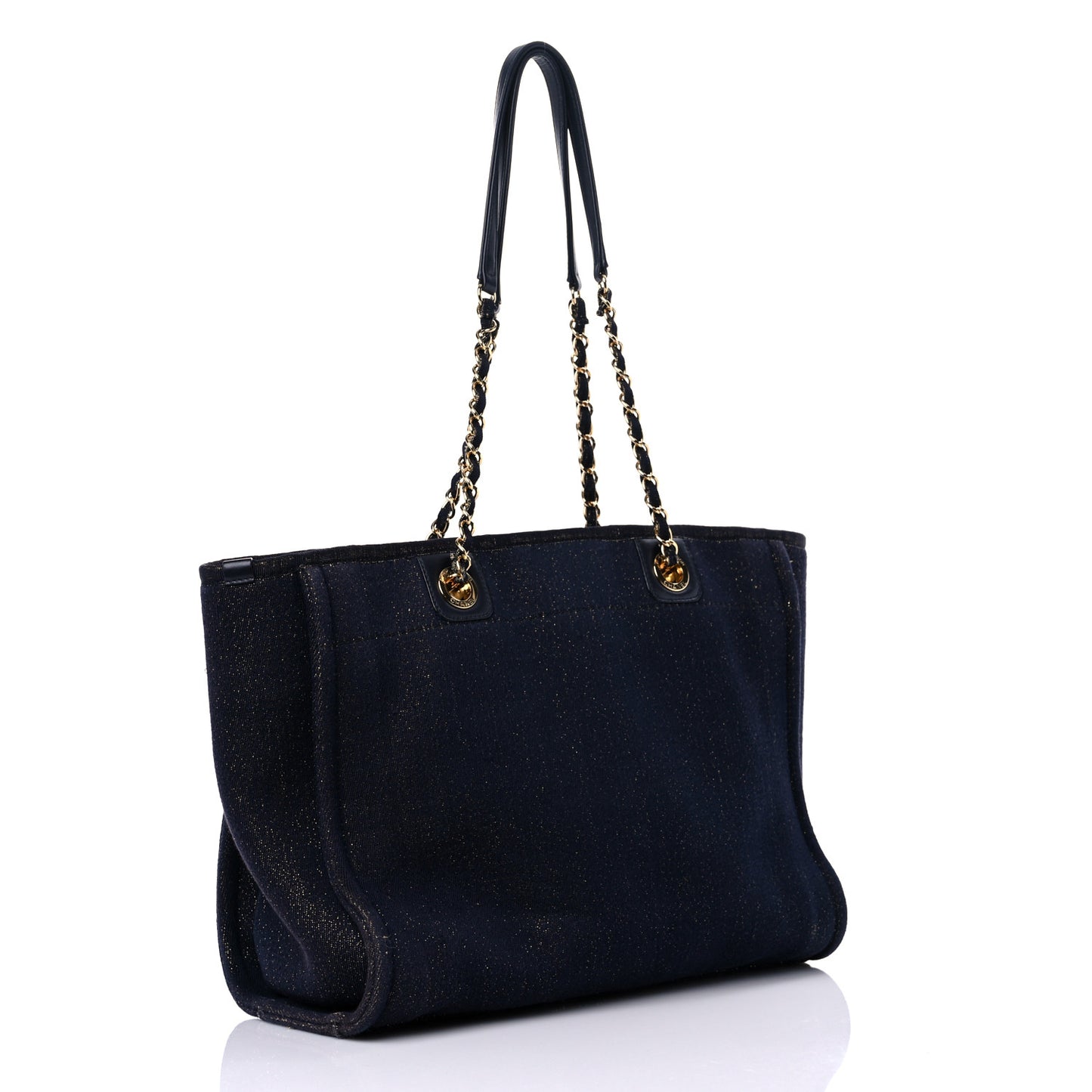 Lurex Canvas Small Deauville Tote Navy Blue Gold