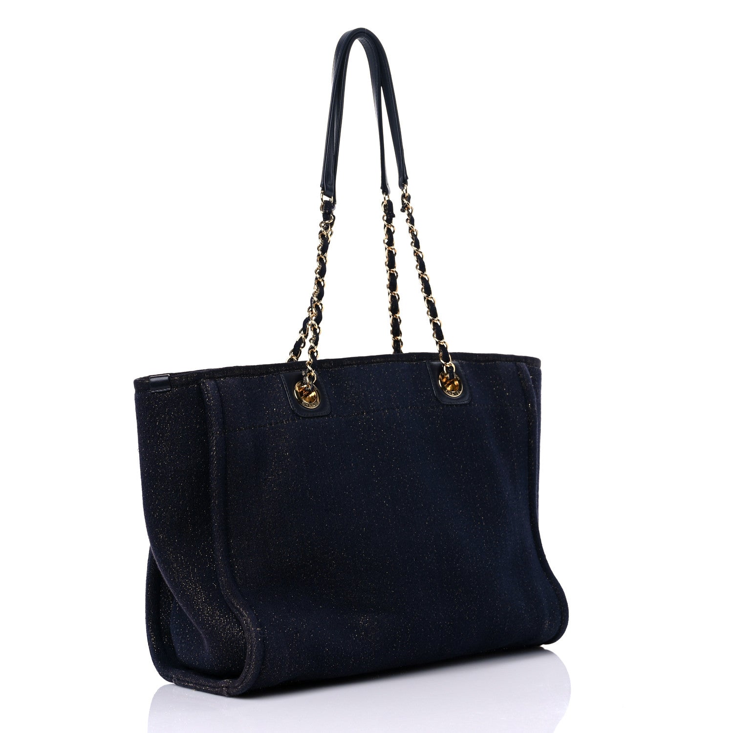 Chanel Lurex Canvas Small Deauville Tote Navy Blue Gold 3 of 13