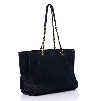Chanel Lurex Canvas Small Deauville Tote Navy Blue Gold 3 of 13
