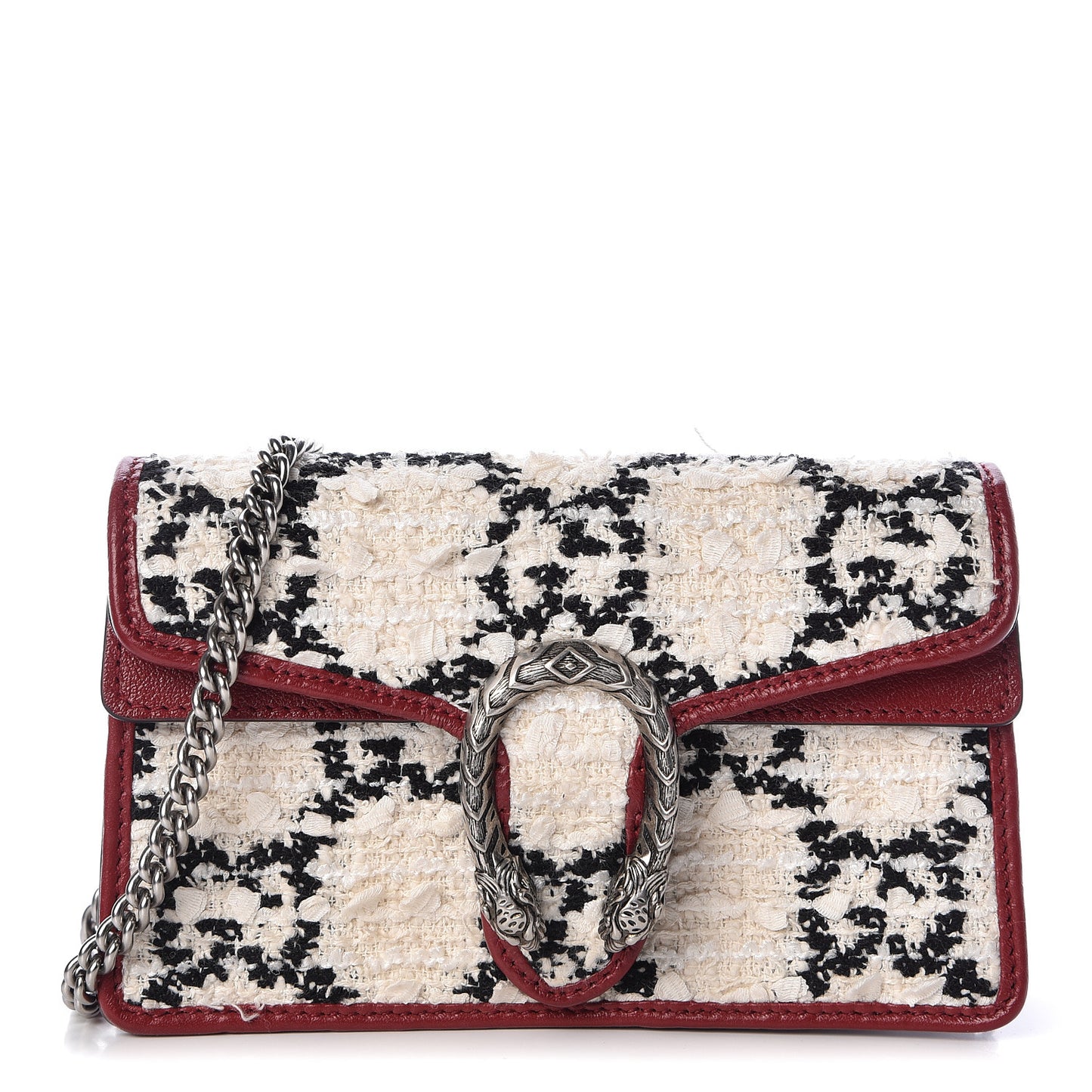 Tweed GG Monogram Super Mini Dionysus Shoulder Bag White Black Romantic Cherry