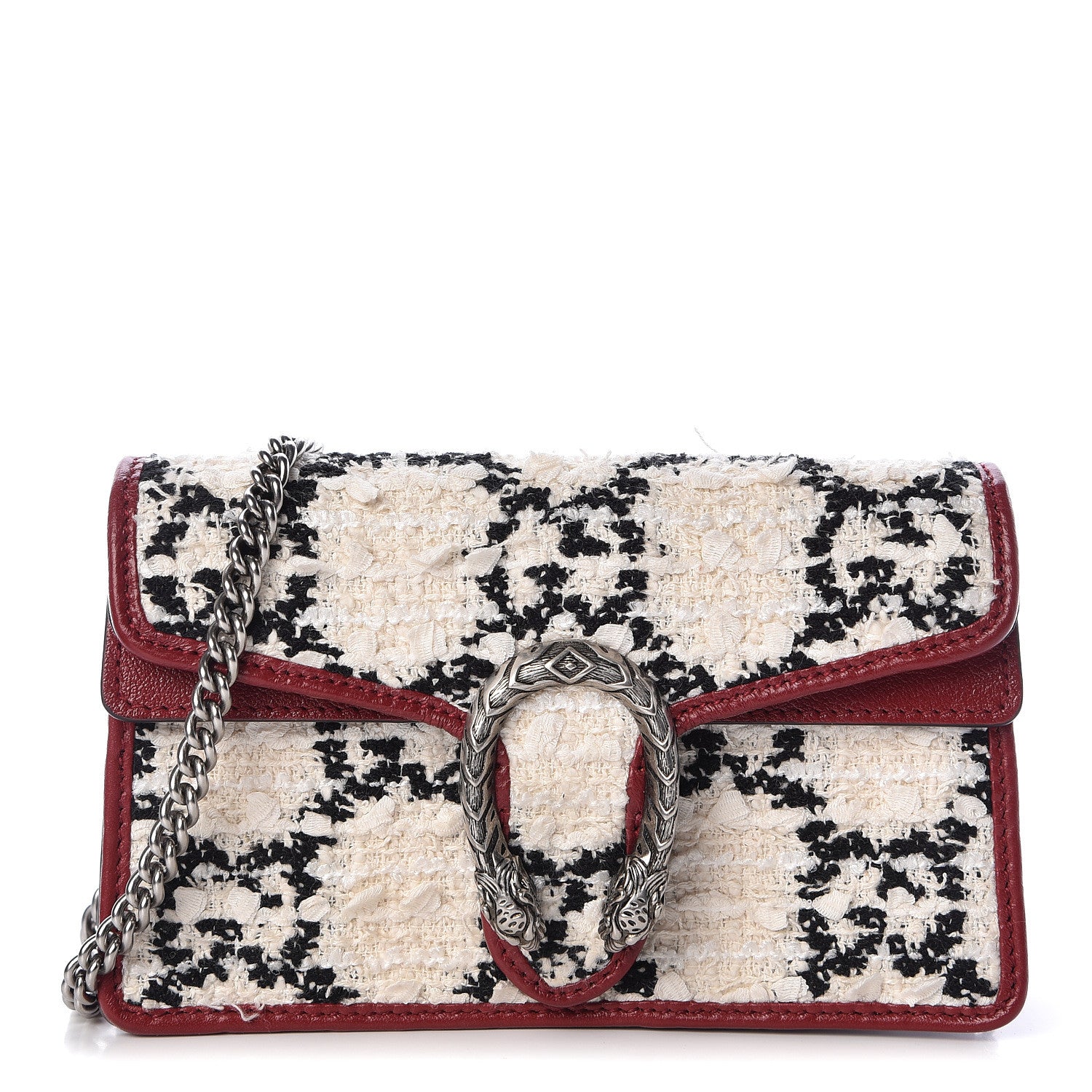 Gucci Tweed GG Monogram Super Mini Dionysus Shoulder Bag White Black Romantic Cherry 1 of 10
