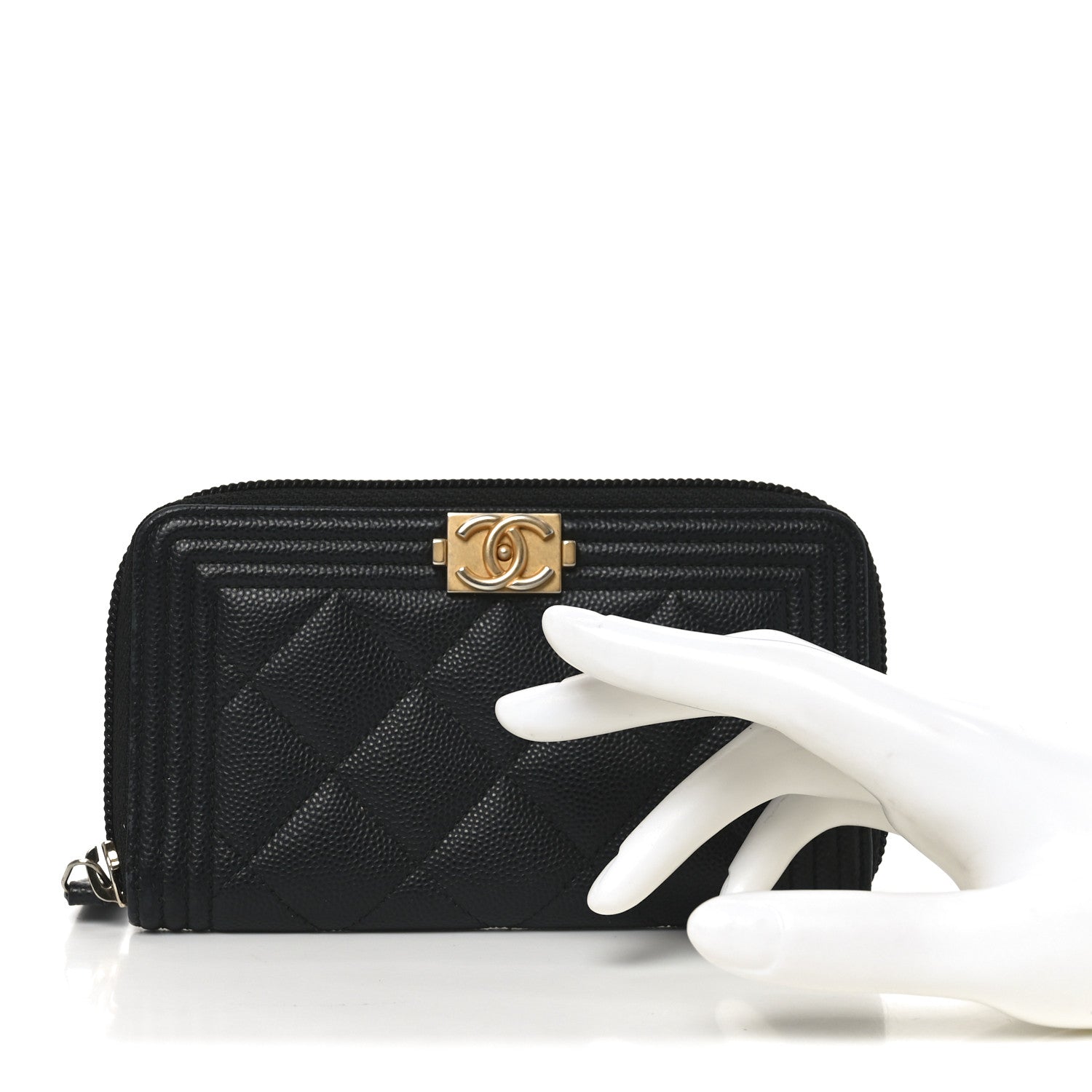 Chanel Caviar Quilted Small Boy Zip Around Wallet Black 2 of 8
