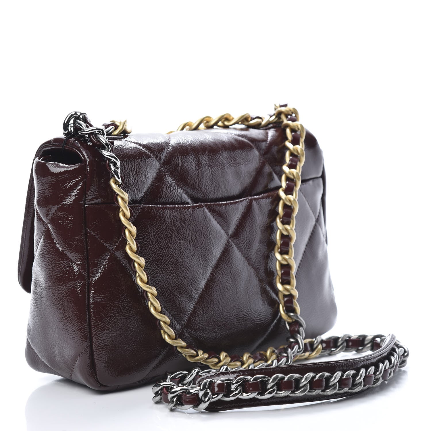 Chanel Shiny Crumpled Calfskin Quilted Medium 19 Flap Burgundy 3 of 11