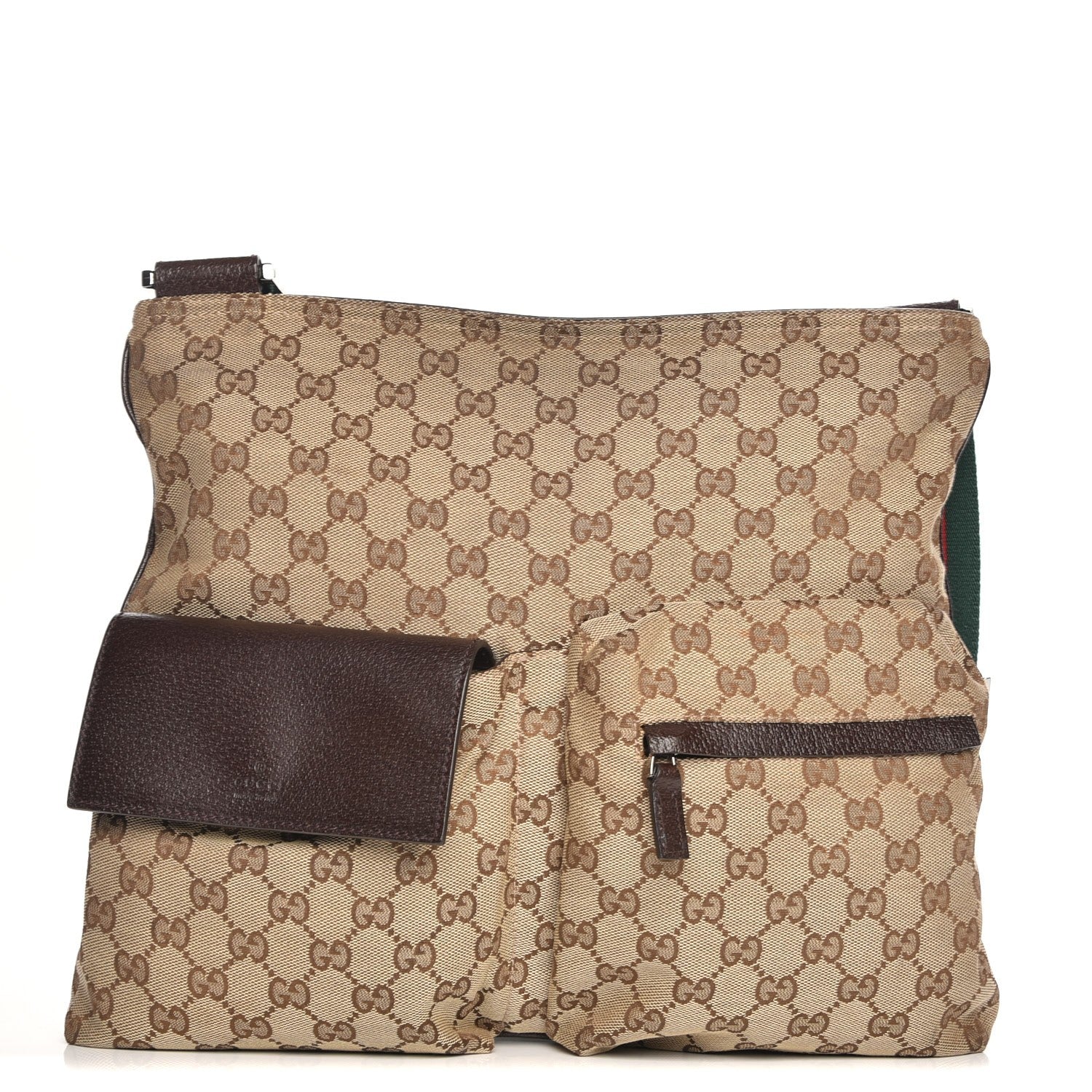 Gucci Monogram Web Medium Double Pocket Messenger Bag Dark Brown 1 of 7