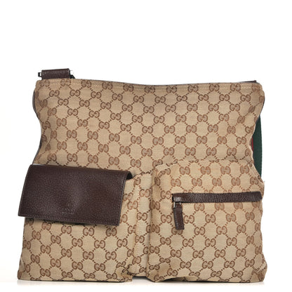 Gucci Monogram Web Medium Double Pocket Messenger Bag Dark Brown 1 of 7