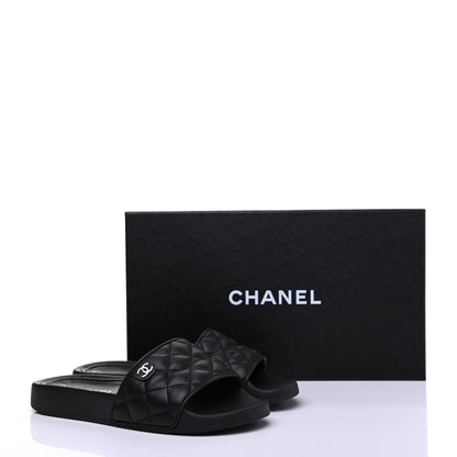Chanel Lambskin Quilted CC Mules Sandals 36 Black 9 of 9