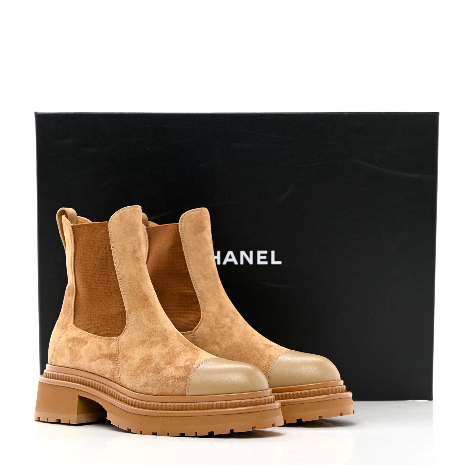 Chanel Suede Lambskin Cap Toe Ankle Boots 38 Light Brown 9 of 9