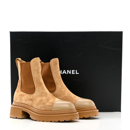 Chanel Suede Lambskin Cap Toe Ankle Boots 38 Light Brown 9 of 9
