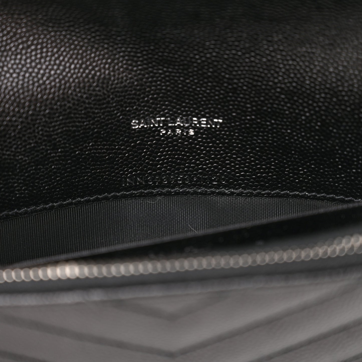 Grain De Poudre Matelasse Chevron Monogram Envelope Chain Wallet Black