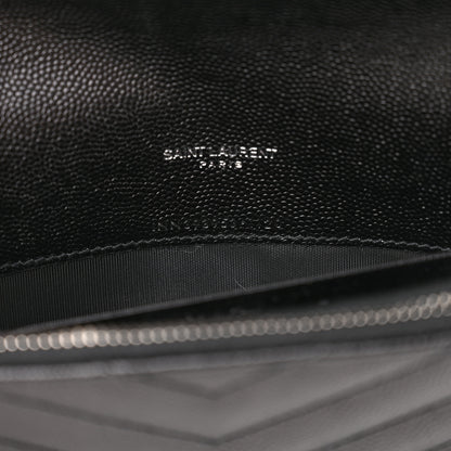 Saint Laurent Grain De Poudre Matelasse Chevron Monogram Envelope Chain Wallet Black 7 of 11