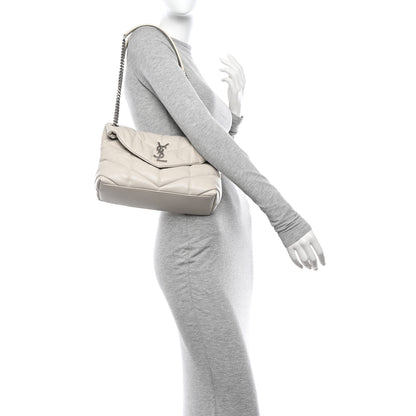 Saint Laurent Lambskin Quilted Small Loulou Puffer Monogram Chain Satchel Blanc Vintage 2 of 12