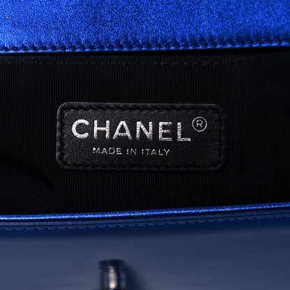Chanel Metallic Patent Quilted Medium Boy Flap Blue 6 of 13