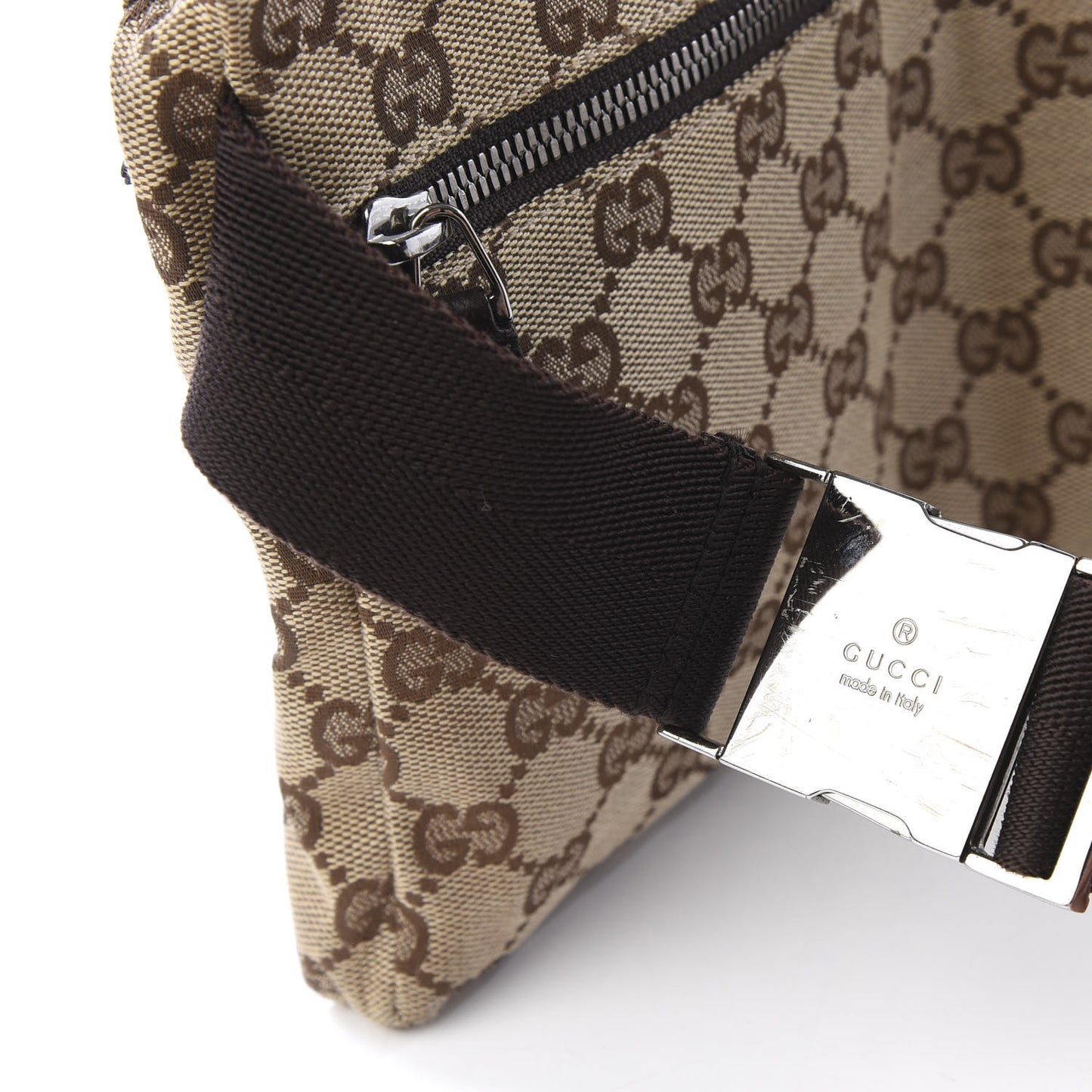 GG Monogram Double Pocket Belt Bag Dark Brown