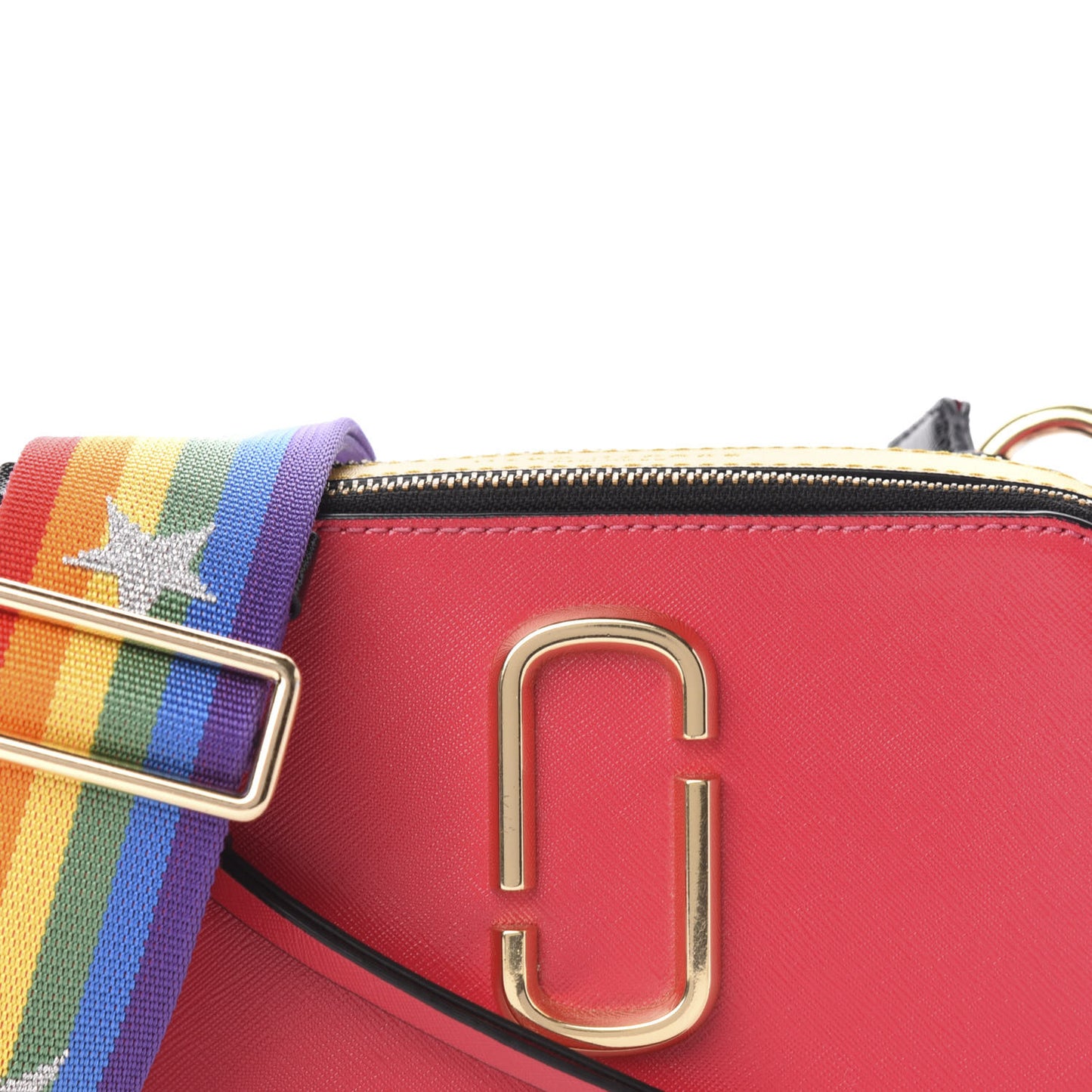 Saffiano Rainbow Strap Color Block Small Snapshot Camera Bag Pink Multicolor
