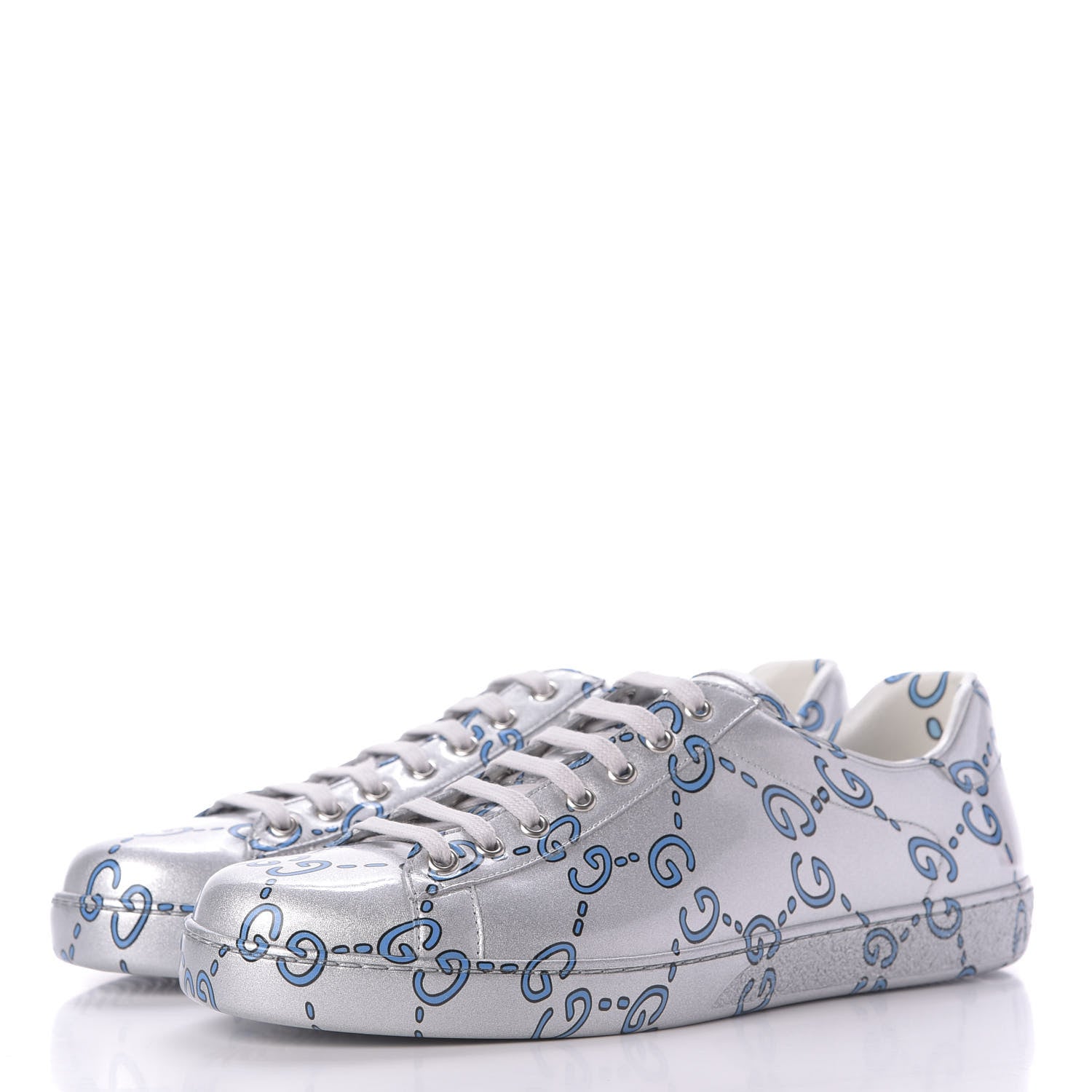 Gucci Miro Rubber Wax GucciGhost Print Mens New Ace Sneakers 10 Silver 3 of 9