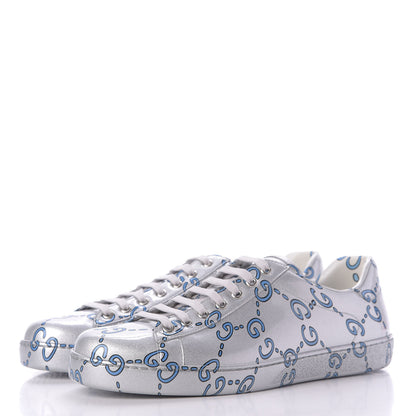 Gucci Miro Rubber Wax GucciGhost Print Mens New Ace Sneakers 10 Silver 3 of 9