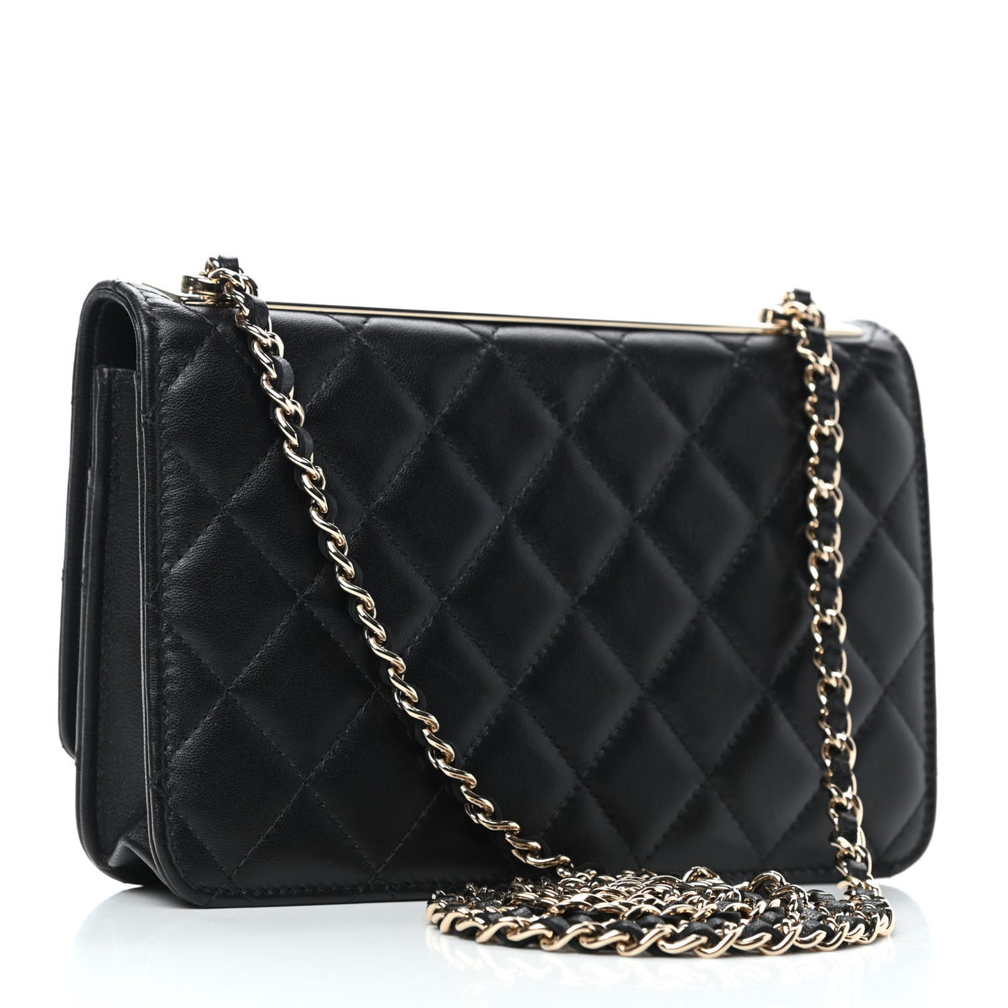 Lambskin Quilted Trendy CC Wallet On Chain WOC Black