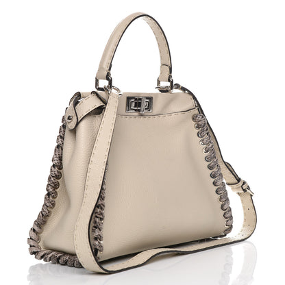 Fendi Cuoio Romano Selleria Elaphe Lace Up Medium Peekaboo Iconic Satchel Latte Taupe 4 of 8