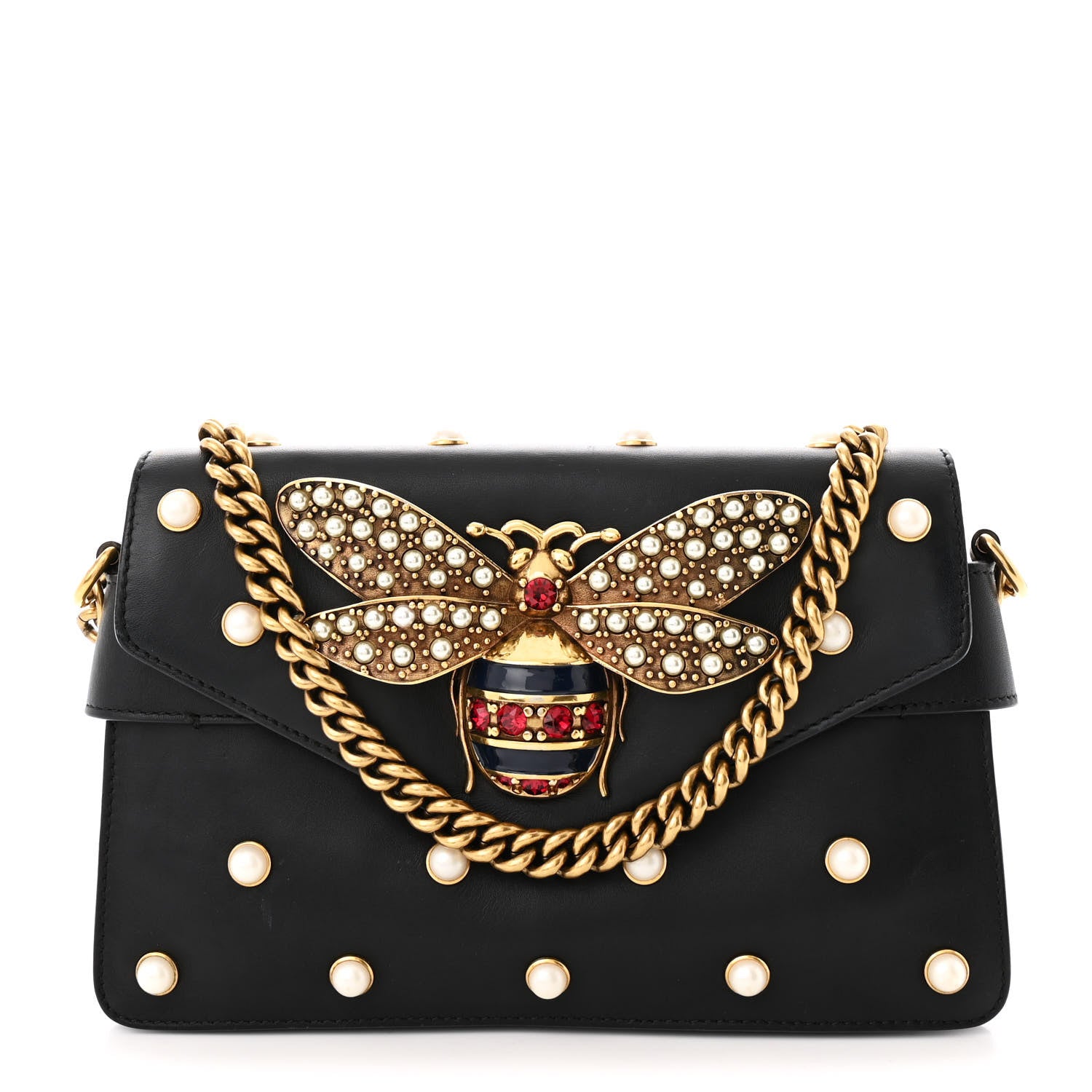 Gucci Nappa Pearl Studded Mini Queen Margaret Broadway Shoulder Bag Black 1 of 10