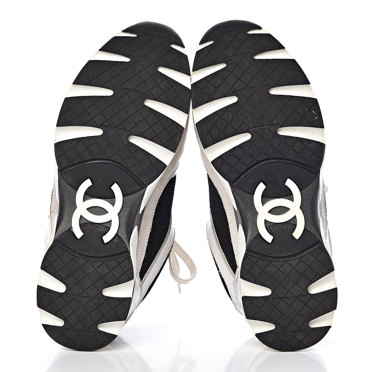 Suede Calfskin Womens CC Sneakers 37 Black White Silver