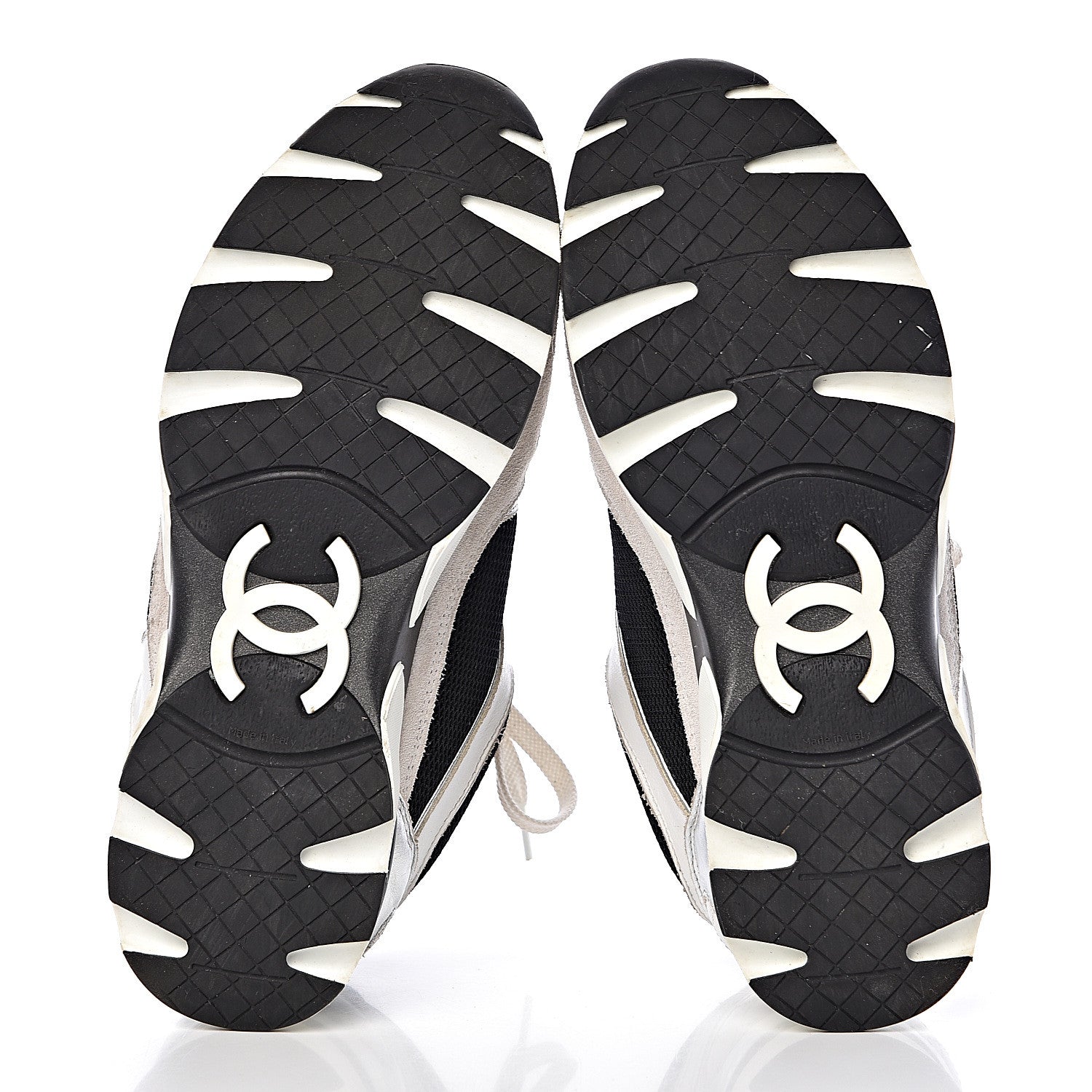 Chanel Suede Calfskin Womens CC Sneakers 37 Black White Silver 9 of 9