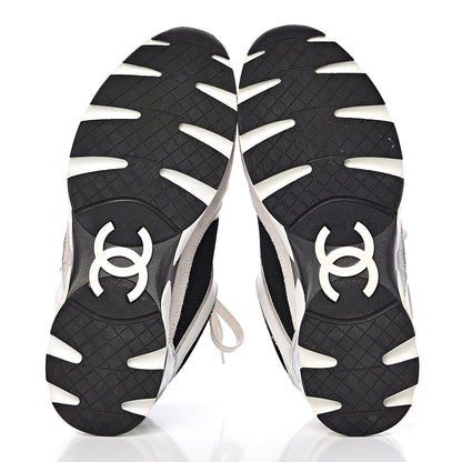 Chanel Suede Calfskin Womens CC Sneakers 37 Black White Silver 9 of 9