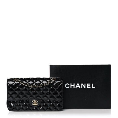 Chanel Patent Quilted Sparkle Glitter Medium Double Flap Black 14 of 14