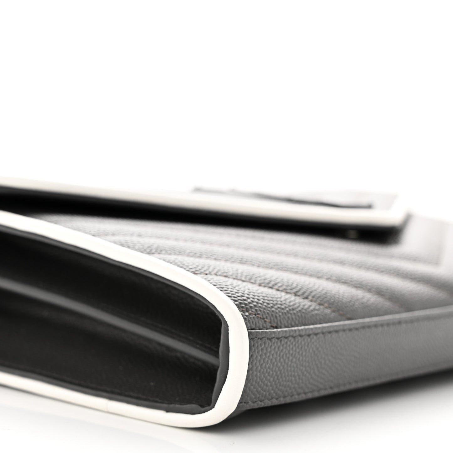 Grain De Poudre Matelasse Chevron Monogram Chain Wallet Grey White