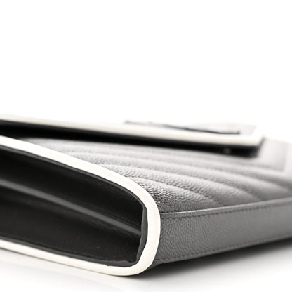 Saint Laurent Grain De Poudre Matelasse Chevron Monogram Chain Wallet Grey White 10 of 11