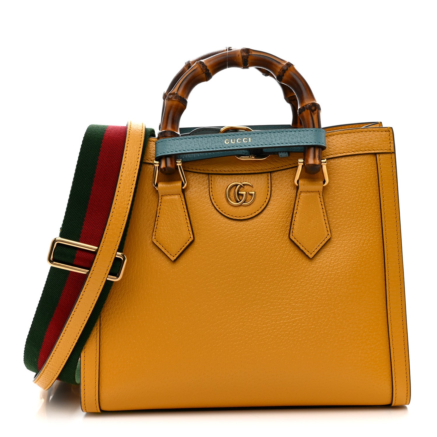 Gucci Textured Dollar Calfskin Web Small Diana Tote Bag Yellow Dusty Azure 1 of 12