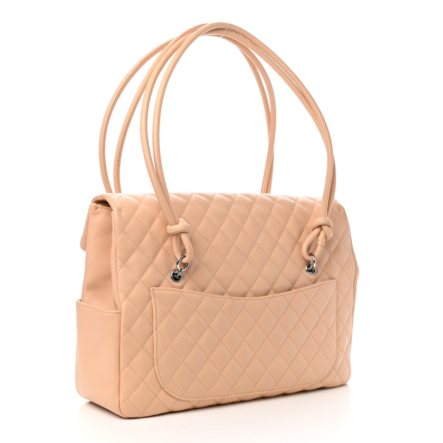 Calfskin Quilted Large Cambon Flap Beige Black