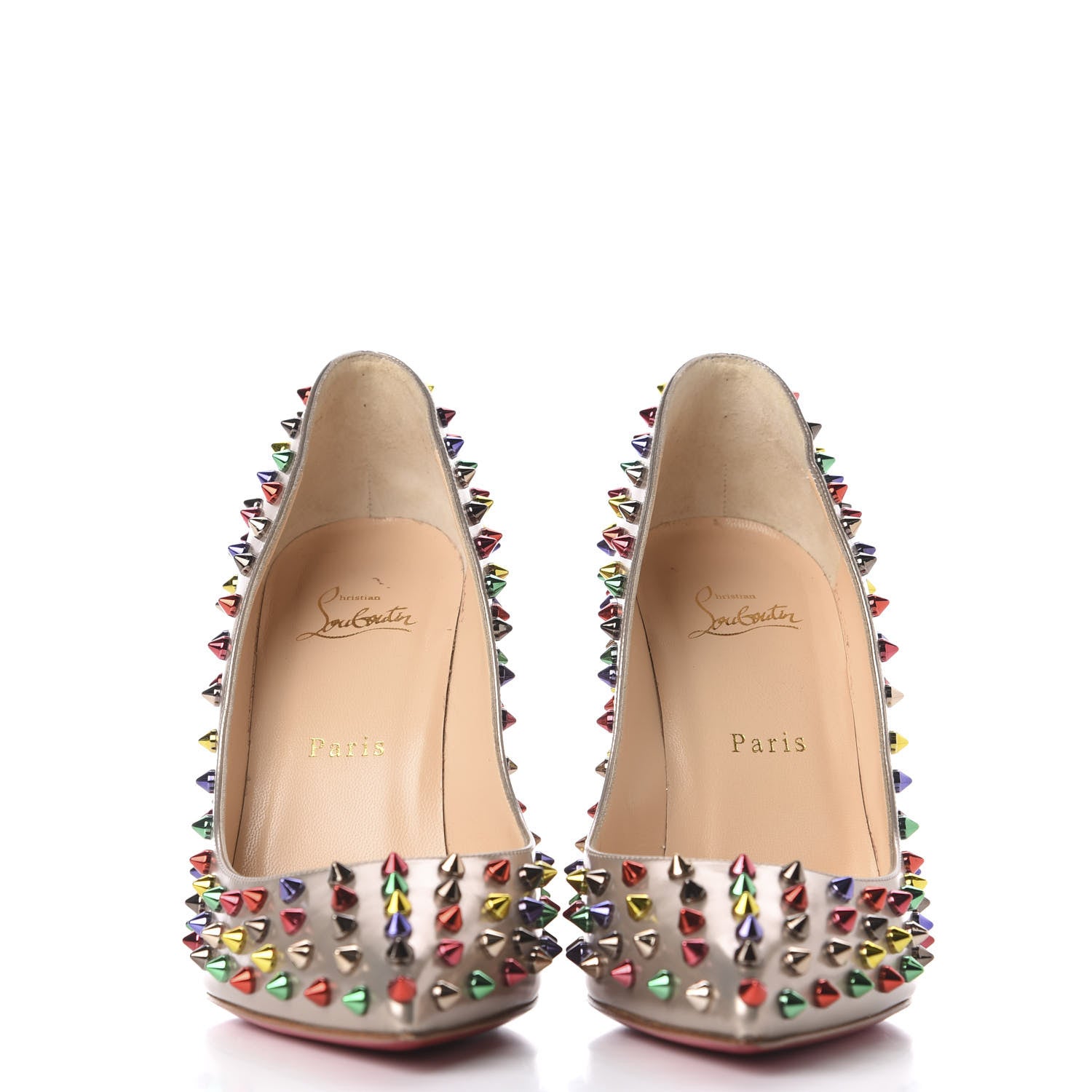 Christian Louboutin Specchio Calfskin Follies Spikes 120 Pumps 40 Beige Multicolor 2 of 9