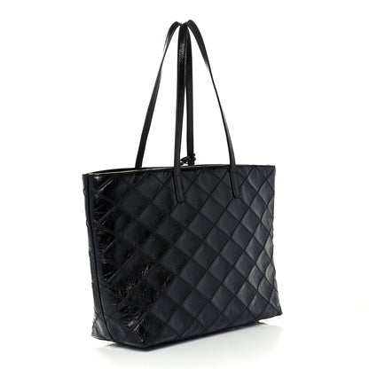Saint Laurent Crinkled Calfskin Quilted East West Shopping Tote Black 3 of 11