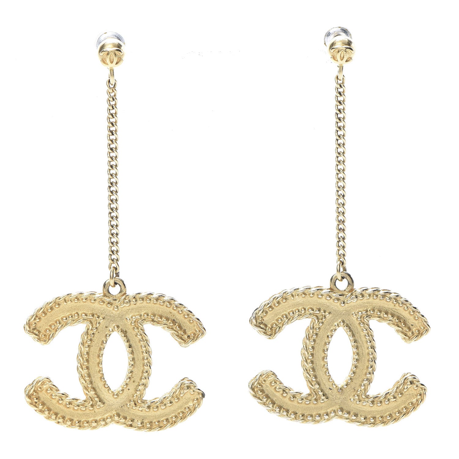 Chanel CC Drop Earrings Matte Gold 1 of 4