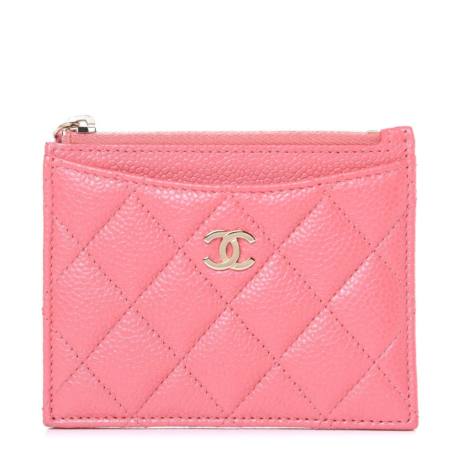 Caviar Quilted CC Zip Card Holder Pink
