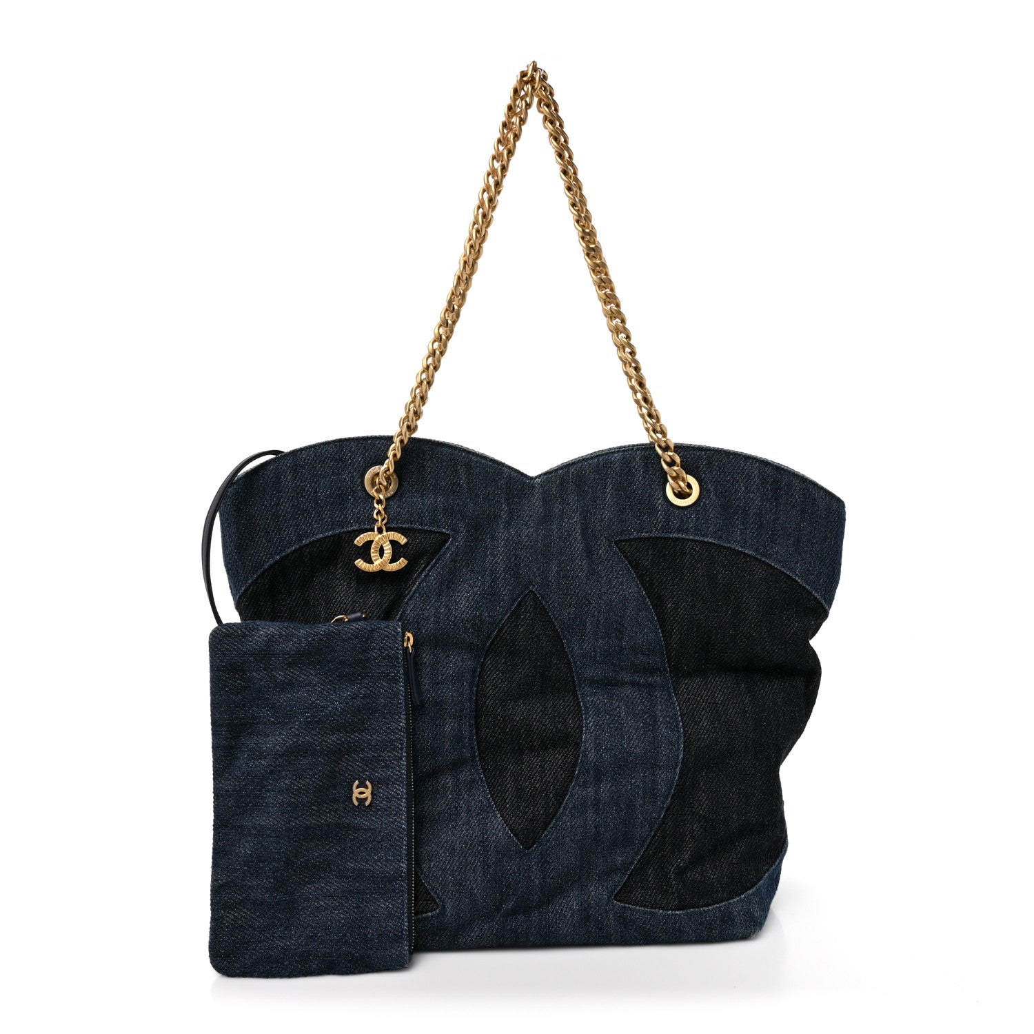 Chanel Denim Large Two Tone CC Shopping Tote Blue 3 of 14