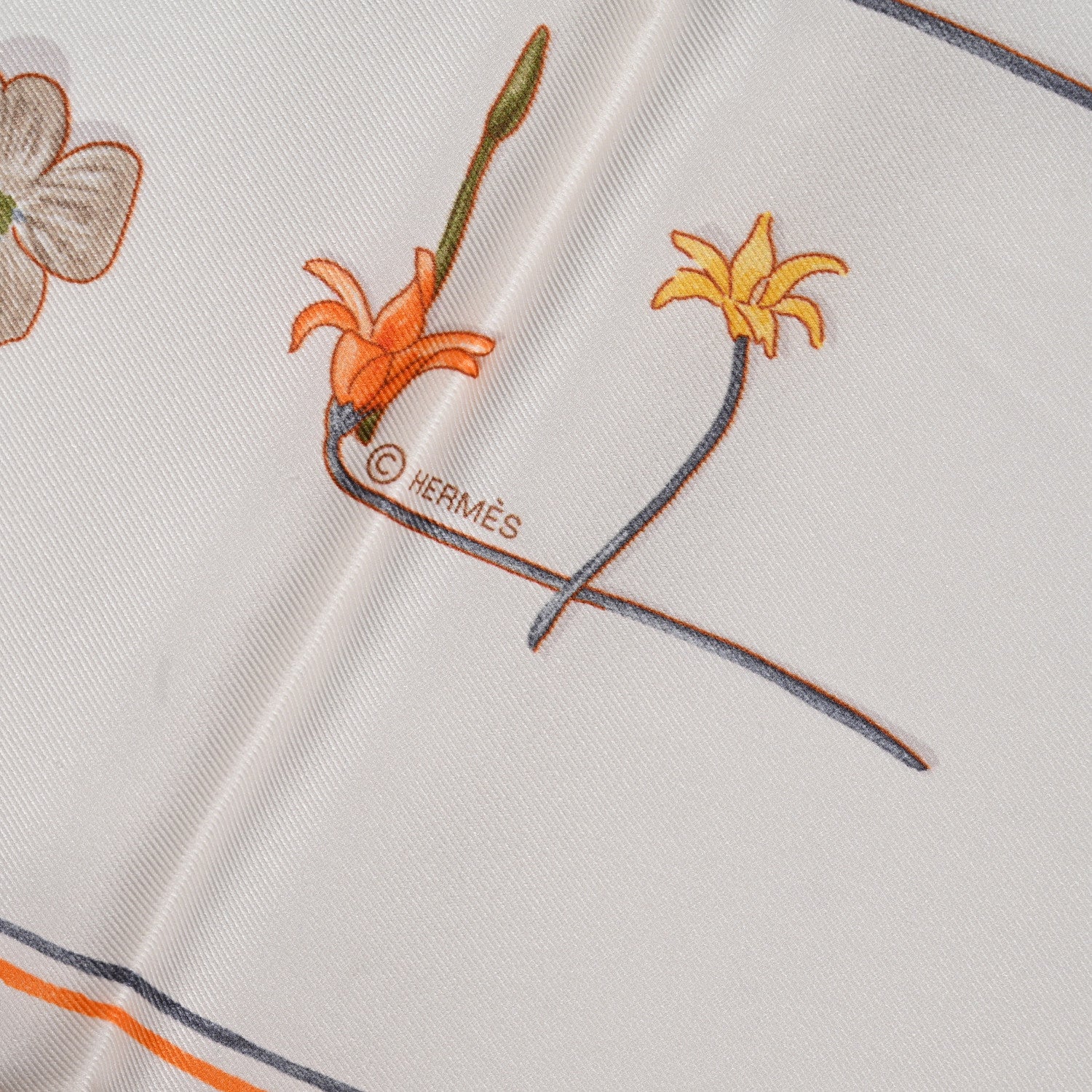 Hermes Silk I Like Flowers Scarf 90 Creme Orange Brun 1700498