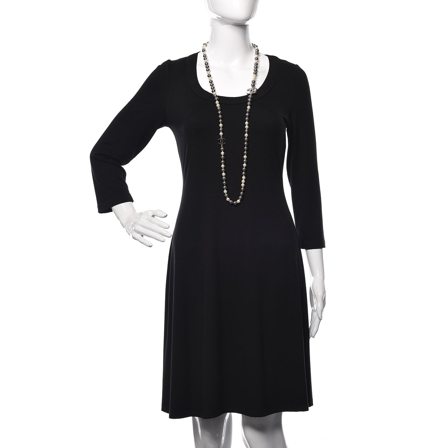 Pearl Beaded CC Long Necklace Silver