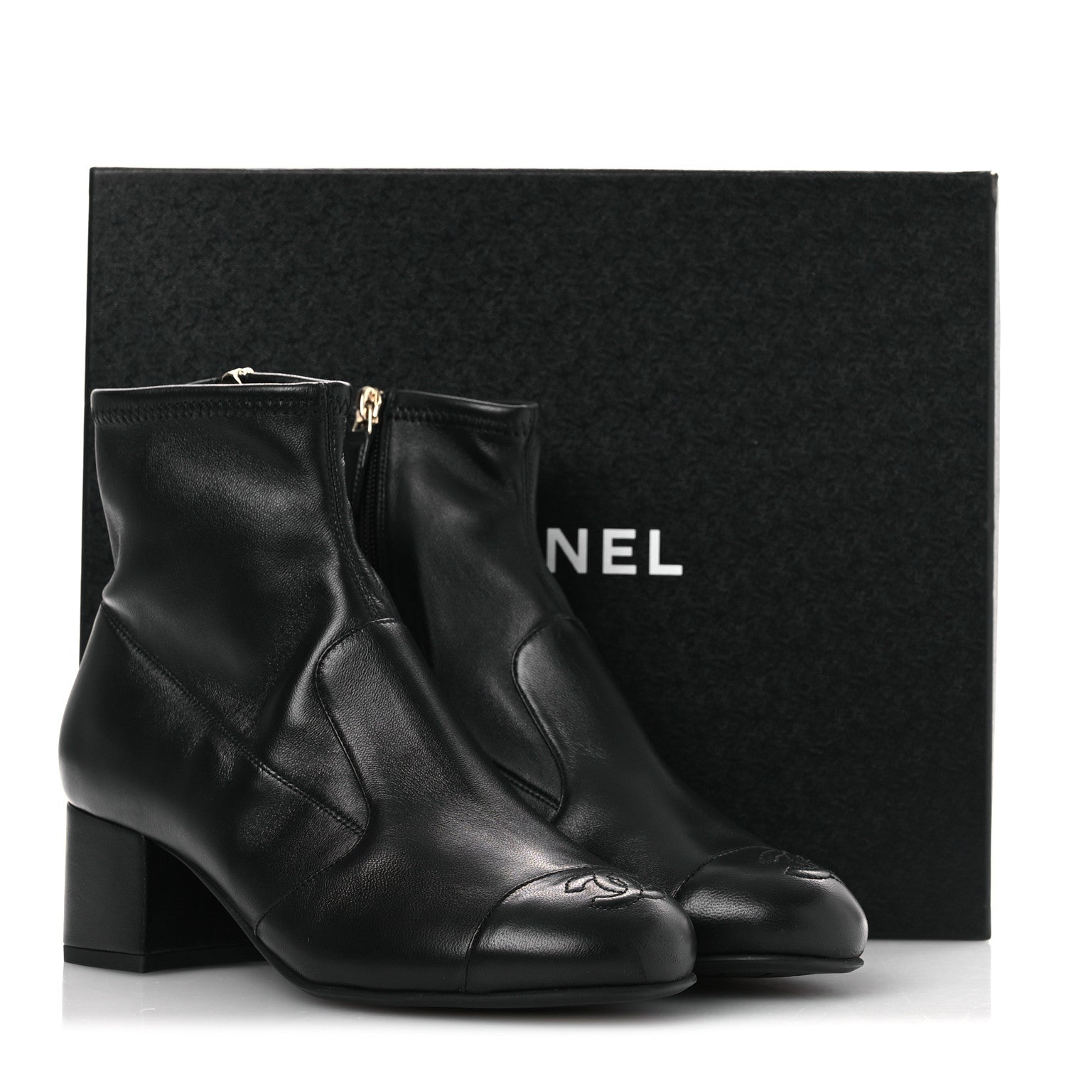 Chanel Stretch Lambskin Cap Toe CC Short Boots 36.5 Black 1780260