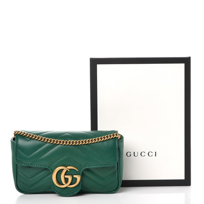 Gucci Calfskin Matelasse Super Mini GG Marmont Shoulder Bag Emerald Green 9 of 9