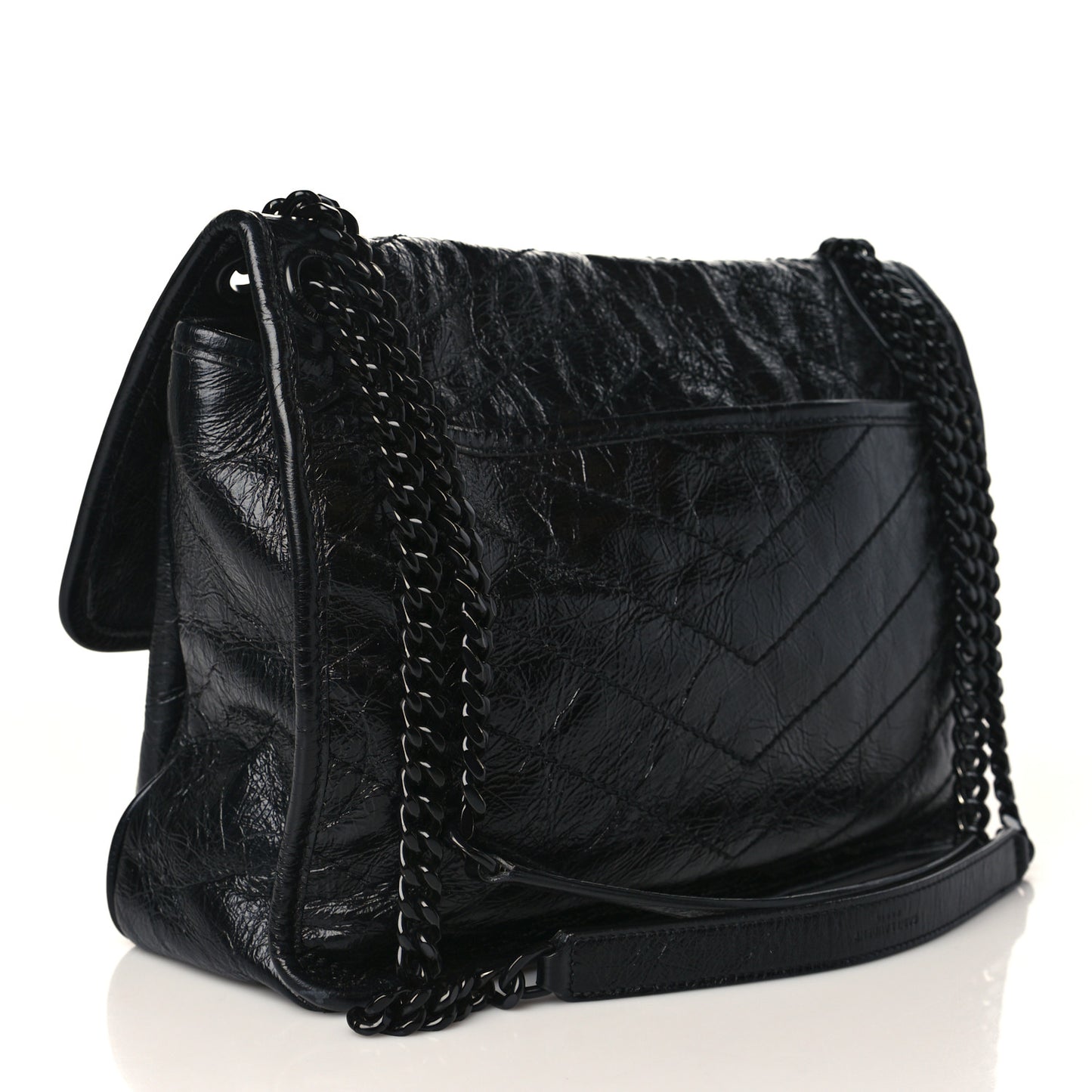 Crinkled Calfskin Matelasse Monogram Medium Niki Chain Satchel Black