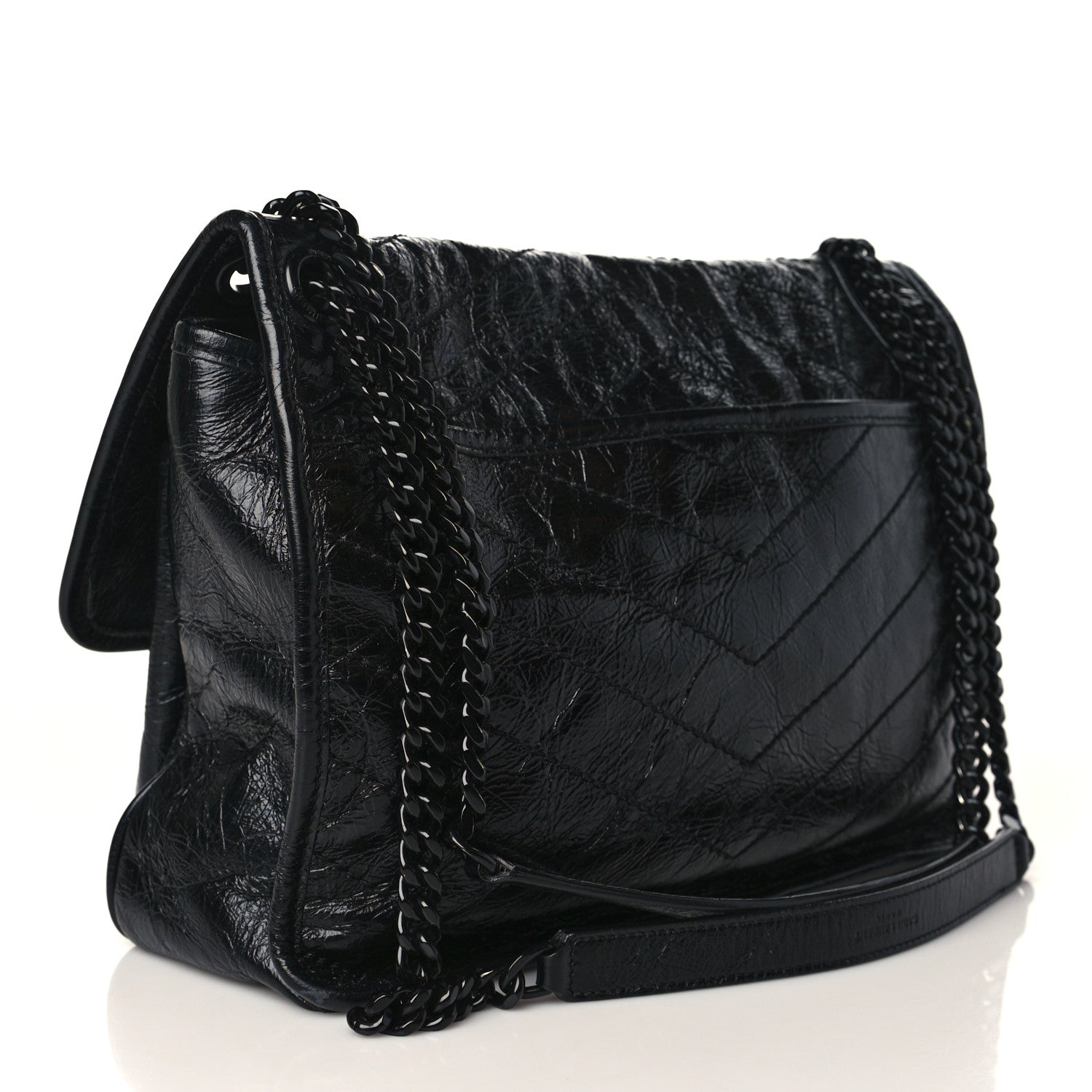 Saint Laurent Crinkled Calfskin Matelasse Monogram Medium Niki Chain Satchel Black 3 of 9
