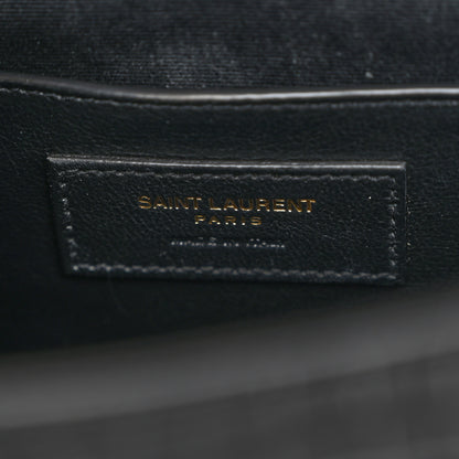 Saint Laurent Shiny Calfskin Crocodile Embossed Manhattan Baguette Black 6 of 10