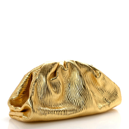 Bottega Veneta Metallic Bark Calfskin Embossed The Pouch Oversized Clutch Oro 3 of 10