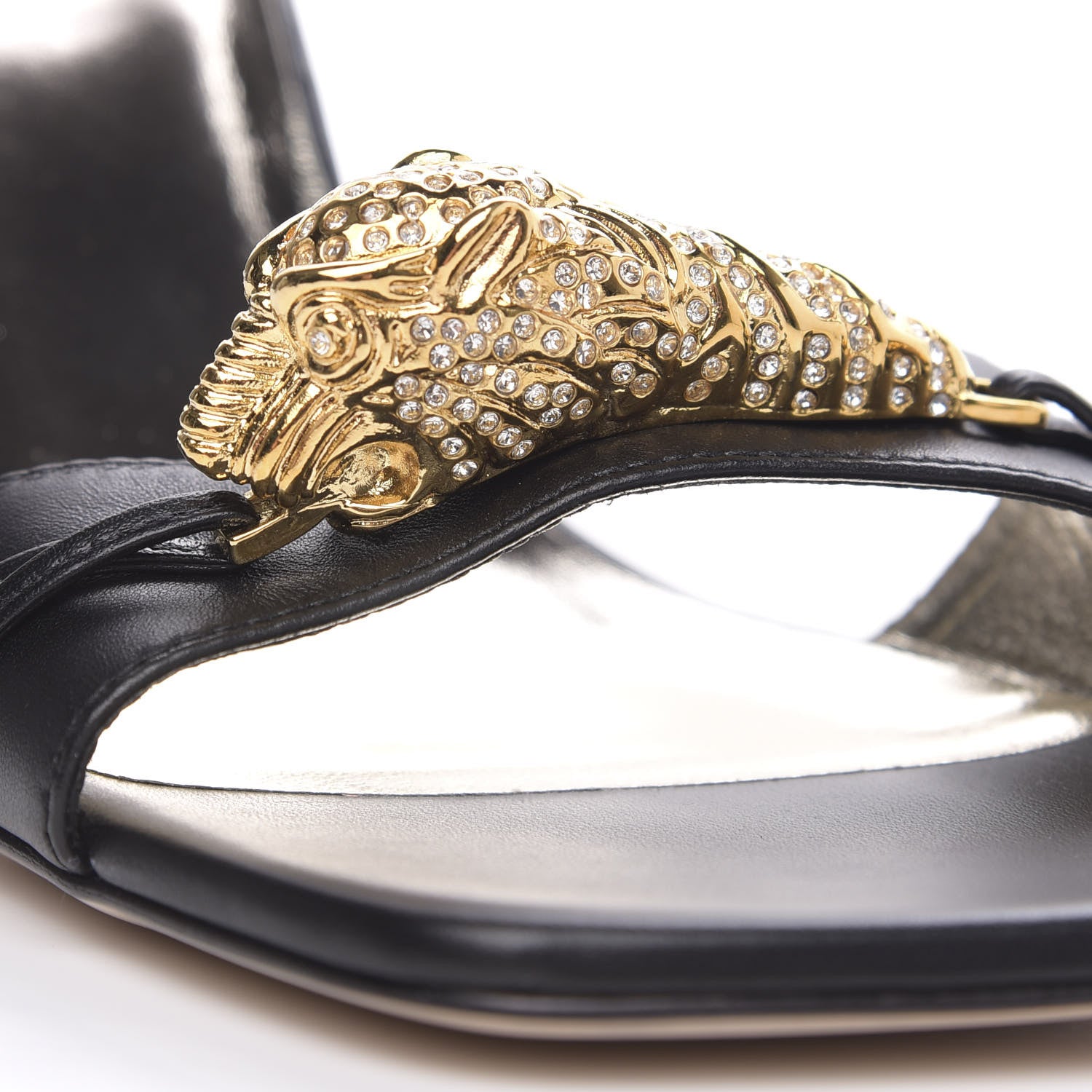 Gucci Nappa Dora Tiger Head Mid Heel Slide Sandals 38 Black 8 of 8